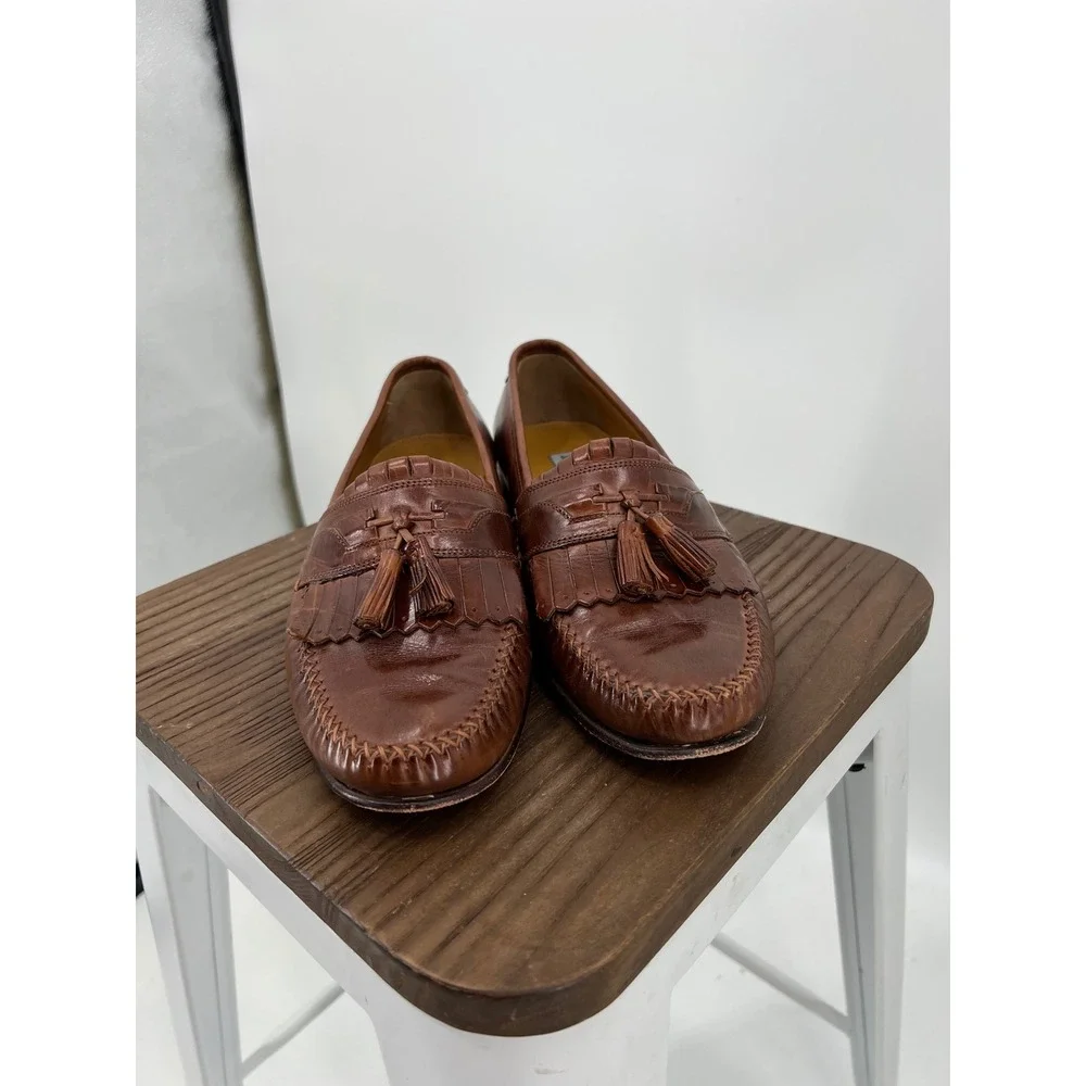 Johnston & Murphy Mens Brown‎ Leather Kiltie Tassel Loafers Size 9.5 M